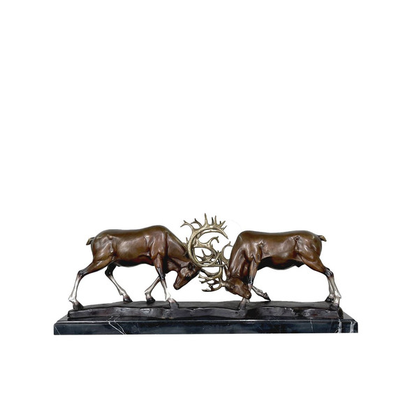Wrangling Deer Bronze Statue on Marble Base Museum Quality Artwork